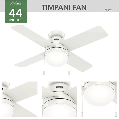 Timpani 44 Inch Ceiling Fan Fresh White With Reversible Motor For Seasonal Cooling And Warm Air Circulation, Low Profile Indoor Use
