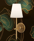 Elegant Poppy Metallic Blue Gold Wallpaper With Fibrous Texture Top Shelf Eco Friendly Wallcovering Paste The Wall Killer Accent Panel Made In USA with a wall sconce