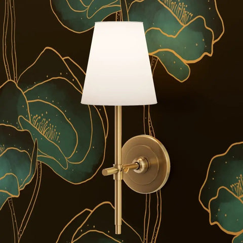 Elegant Poppy Metallic Blue Gold Wallpaper With Fibrous Texture Top Shelf Eco Friendly Wallcovering Paste The Wall Killer Accent Panel Made In USA with a wall sconce