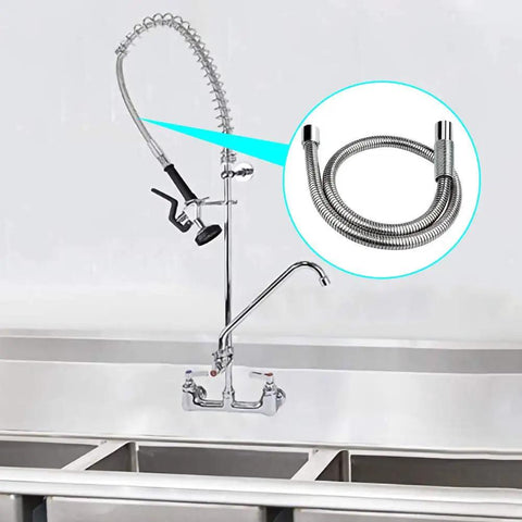 44 Inch Stainless Steel Pre Rinse Sprayer Hose Replacement Kit For Pro Grade Commercial Kitchen Sink Faucets With 7/8 Inch 20 NPT