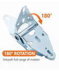 Rock Solid 14 Gauge Heavy Duty Galvanized Steel Garage Door Hinge with 180-degree rotation for smooth motion.
