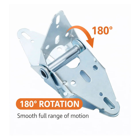 Rock Solid 14 Gauge Heavy Duty Galvanized Steel Garage Door Hinge with 180-degree rotation for smooth motion.