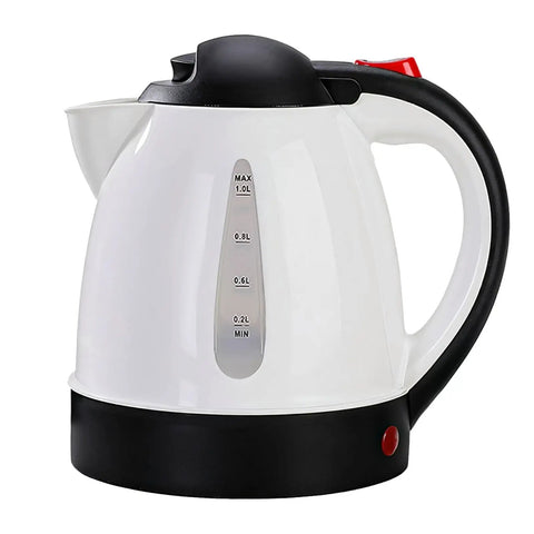 Heavy Duty 12V Portable Electric Car Kettle 1000Ml Travel Water Heater with clear measuring side for precise fills.