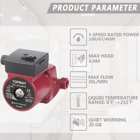 Three Quarter Inch Outlet Hot Water Recirculating Pump for Water Heater System, 110 To 120V, Three Speed, Low Noise