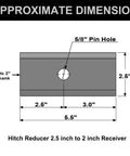Diagram showing dimensions of Trailer Hitch Reducer Sleeve From 2-1/2 Inch To 2 Inch Receiver with 5/8" pin hole.