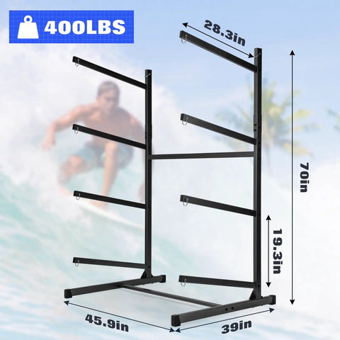Solid Freestanding Kayak Storage Rack With Four Tier Paddle Board And Surfboard Holder For Garage Shed Or Dock Stack Your Boards Tight And Keep The Place Looking Fresh Today