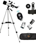 Beginner Friendly Astronomy Telescope With 70mm Aperture And 400mm Focal Length On An AZ Mount Refracting Scope shown with accessories