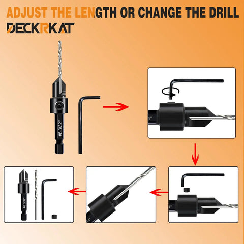 Adjustable components of 12 Piece Countersink Drill Bit Set With 3 In 1 Wood Counterbore Kit For Screws Size Six To Sixteen