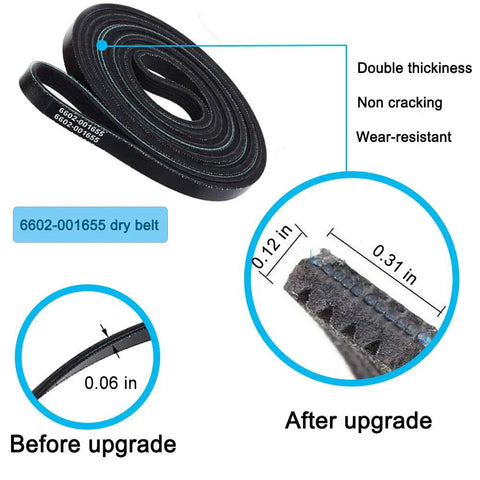 Upgraded Dryer Pulley Belt Kit With Dual Ball Bearing Idler And Hefty 6602-001655 Belt, cross-section thickness comparison image