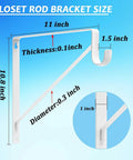 Detailed measurement image of Heavy Duty Closet Shelf Rod Brackets 4 Pack 11X11 Inch White Steel Wall Mounts.