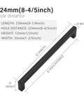 Matte Black Cabinet Pulls Five Pack Square Drawer Handles 9 1/4 Inch Total Length 236 Mm 12 Mm Wide 35 Mm High With 8 4/5 Inch Center Hole 224 Mm Stainless Steel Kitchen Cupboard Door Hardware showing dimensions