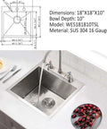 18x18 Inch Drop In Bar Sink For Small Kitchens And RVs, 16 Gauge 304 Stainless Steel Single Bowl With Bottom Grid, installed in kitchen