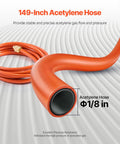 Close-up of 149-inch acetylene hose with F1/8 in diameter for Air Acetylene Torch Kit With 149 Inch Hose, Two Welding Tips, CGA200 Regulator And Torch Handle For Home DIY Projects, Heavy Duty Weld And Brazing Tool Set For Industrial Jobs Without Gas Cylinder