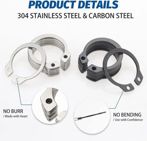Retaining Rings C Clip External Snap Rings Set Alloy Steel Carbon Steel Stainless Steel Washers 5-19mm on white background