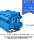 Blue DK2.5N-BL DIN Rail Terminal Block Screw Type With UL 600V 20A 12-22AWG for industrial projects, close-up view