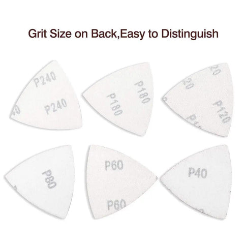 Triangle Sanding Pads 100 Pack For 3-1/8 Inch Oscillating Multi Tool Hook And Loop Sandpaper Set For Woodworking Pro Grade Grits 40 60 80 120 180 240 80mm Triangular Pads With Durable Alumina Abrasive