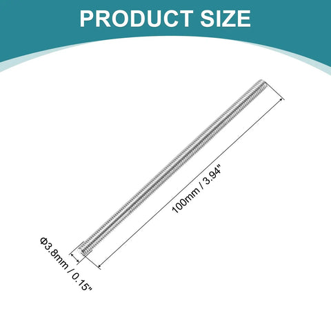 5 Pack M4 X 100mm Fully Threaded Rods In 304 Stainless Steel With Nuts And Washers for clamps, hangers, and U-bolts size diagram