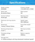 Rechargeable Magnetic Stirrer Mixer 3000 RPM With Stir Bar Brushless DC Motor specifications chart