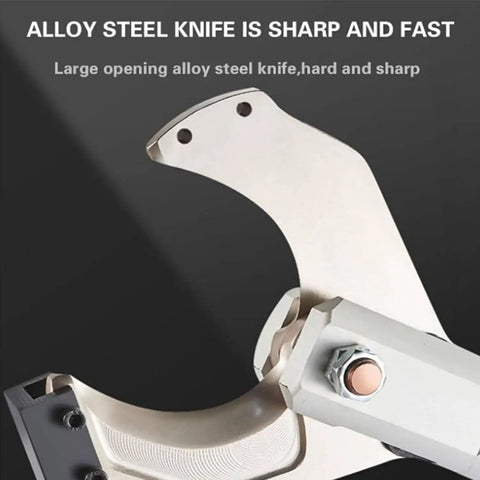 Close-up of Beast Mode Heavy Duty Cordless Cable Cutter alloy steel blade, sharp and fast for industrial use.