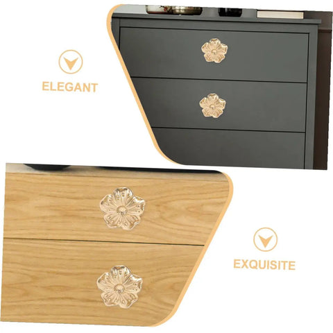 Brass Flower Cabinet Handles Set For Wardrobe And Dresser, Vintage Style Drawer Knobs on dark and light wood furniture