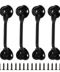 Heavy Duty 16 Pack Barn Door Hook And Eye Latch Kit Tough As Nails Stainless Steel Gate Hasp For Sheds Cabins And Outbuildings No Fuss Setup Top Notch Locking Action Durable Finish, showing four black hooks with screws.