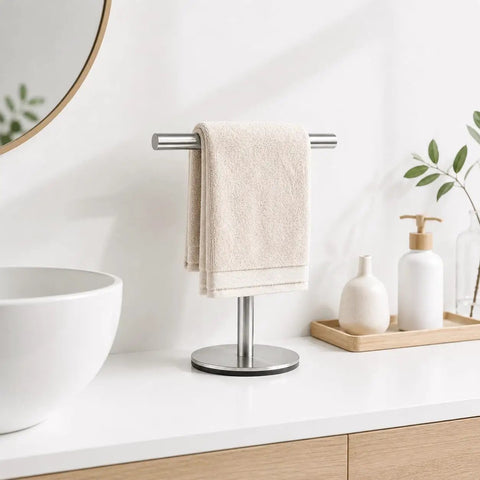 Standing 13 Inch T Shape Towel Bar Rack Stand Made From SUS304 Stainless Steel With Brushed Finish Rust Resistant Towel Holder in bathroom