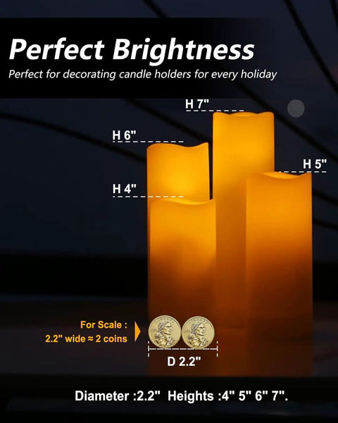 Flameless LED Candle Set Of 10 Pillar Candles Waterproof Resin For Indoor Outdoor Use Ivory With Realistic Flickering Flame Height Chart