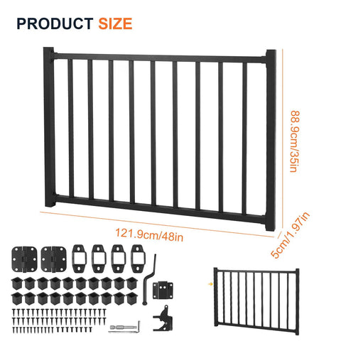 Tough As Nails Aluminum Deck Gate With Self Closing Hinge And Rust Proof Latch Setup For Screen Porch Fence, 48in x 35in size.