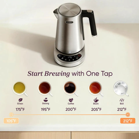 Image of Fast Boiling 1.7L Electric Kettle With Plastic Free Interior And 5 Presets For Tea And Coffee, Adjustable Temperature
