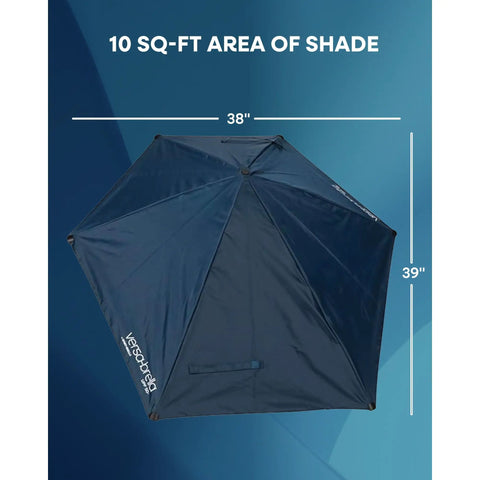 Top view of Versa-Brella SPF 50+ Adjustable Umbrella With Universal Clamp For On-The-Go Shade showing dimensions 38x39 inches
