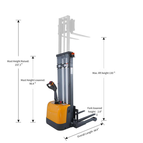 3300 Lb Capacity Electric Walkie Stacker With 130 In Lift Height And Powered Drive for easy material handling with adjustable legs.
