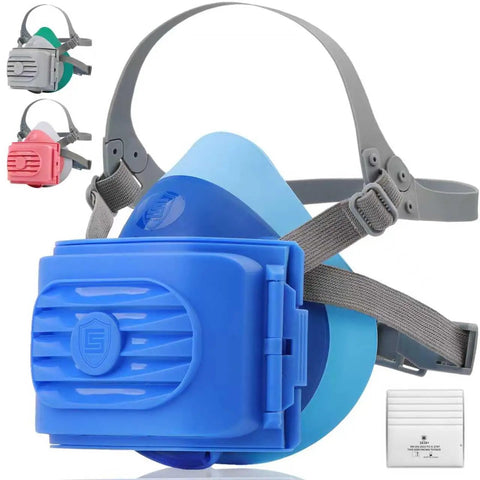 Reusable Half Face Respirator Mask With 6 Filter Pads 2818 Food Grade Silicone Dust Mask in blue color with straps