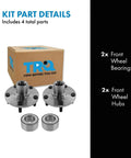Image showing TRQ box with 2 Piece Front Wheel Bearing And Hub Kit Fits Hyundai Sonata 2006 2013 Tucson 2010 2017 XG350 Optima 2003 2005 Rondo 2007 2010 Sportage Includes 2 Bearings And 2 Hubs For DIY Replacement And Smooth Driving, including 2 bearings and 2 hubs.