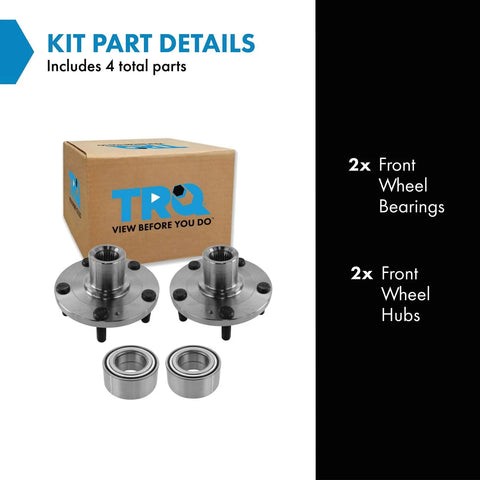 Image showing TRQ box with 2 Piece Front Wheel Bearing And Hub Kit Fits Hyundai Sonata 2006 2013 Tucson 2010 2017 XG350 Optima 2003 2005 Rondo 2007 2010 Sportage Includes 2 Bearings And 2 Hubs For DIY Replacement And Smooth Driving, including 2 bearings and 2 hubs.