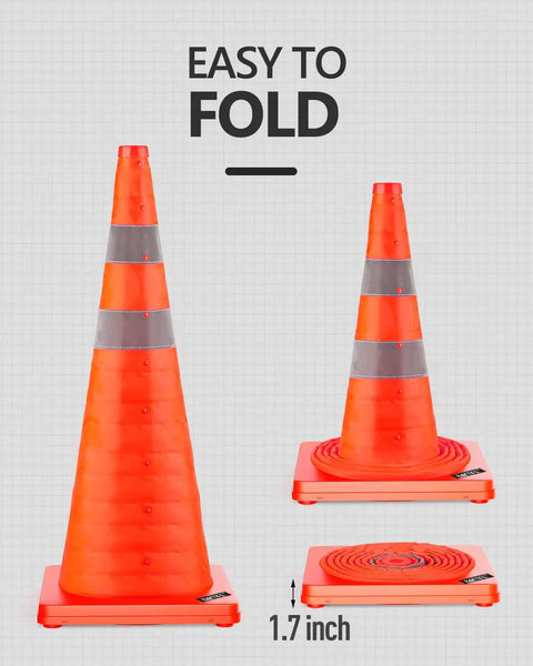 4 Pack 28 Inch Collapsible Traffic Cones With Reflective Collar Orange Safety Cones For Driving Practice And Road Parking Portable Storage Easy Collapse Design Durable Build With Sturdy Materials Weather Resistant Quick Setup And Easy Storage In Trunk Or