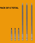 Kickass Pocket Hole Screw Driver Bit Set With 2 Inch And 6 Inch Square Drive Extensions for Tight Spots and Woodworking Joinery Projects, pack of 6.