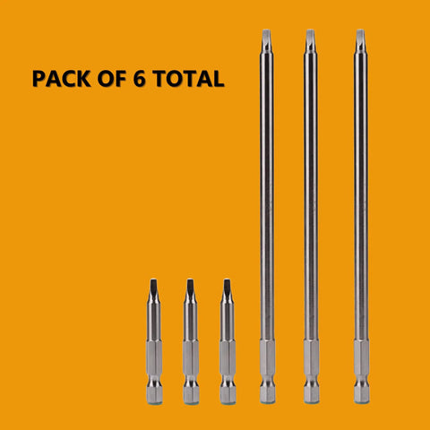 Kickass Pocket Hole Screw Driver Bit Set With 2 Inch And 6 Inch Square Drive Extensions for Tight Spots and Woodworking Joinery Projects, pack of 6.