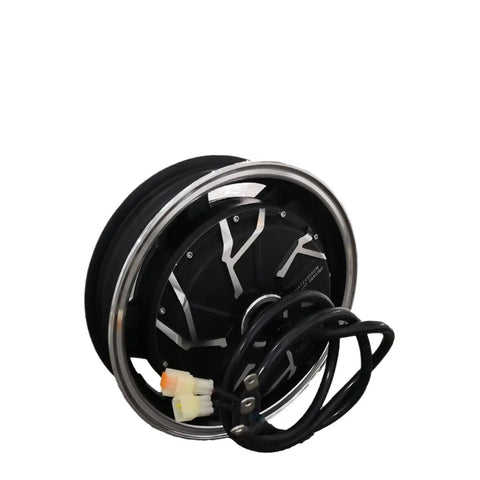 14 X 3.5 Inch Dual Shaft Hub Motor 5000 Watt BLDC In Wheel Drive Kit for Electric Scooters features wheel design and wiring.