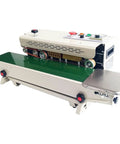 FR-880 Continuous Auto Sealing Machine For Horizontal PVC Bag Film Pro Grade Sealer With Conveyor 110V, side view showing details.