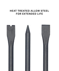 Extra Long 7 Inch Air Chisel Set 3 Piece With Flat Bolt Cutter And Tapered Punch Chisels For Quick Demolition visible