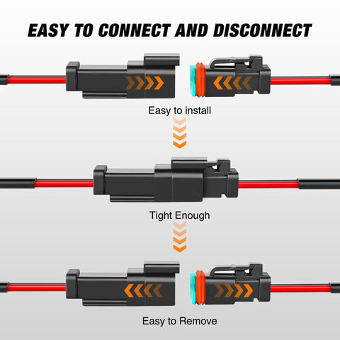 Diagram showing 2 Pin DT Waterproof Electrical Connectors Kit 16AWG With Male And Female Plugs And Heat Shrink Butt Terminals