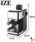 Front view of Built In Coffee Machine With Milk Frother, Home Barista Style Espresso Maker, 28cm tall, compact design