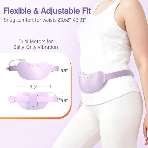 Woman wearing Portable Belly And Back Heating Pad For Period Cramps, featuring dual-zone heat and adjustable fit.