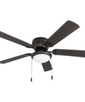 Hugger 52-Inch Matte Black Ceiling Fan With Bowl Light Kit Low Ceiling Friendly Dimmable Frosted Light 5-Blade Matte Black Finish 11.5 Inch Drop