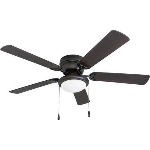 Hugger 52-Inch Matte Black Ceiling Fan With Bowl Light Kit Low Ceiling Friendly Dimmable Frosted Light 5-Blade Matte Black Finish
