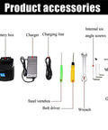Portable Handheld Electric Strapping Machine Hot Melt Welding Banding Tool accessories including battery, charger, tools.