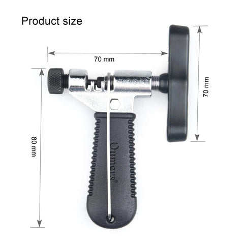 Oumers bicycle chain tool with black ribbed handles and chrome metal body; road and mountain chain breaker kit.
