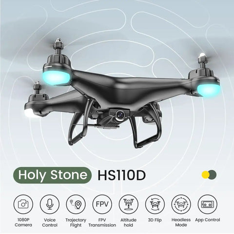 FPV RC Drone With 1080P HD Camera, 120-Degree Wide Angle Lens, showcasing design and features on promotional image.