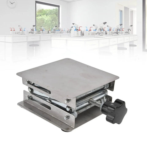 Adjustable Stainless Steel Lab Lift Table With Smooth Flat Surface For Welding Positioner Shop Rig Heavy Duty Support Stand Built Like A Tank And Rust Resistant, showing compact design and stable surface.