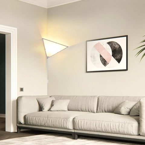 Plug In Corner Light 2 Pack With Switch, Modern Triangle Wall Light Fixture With Acrylic White Shade in living room corner